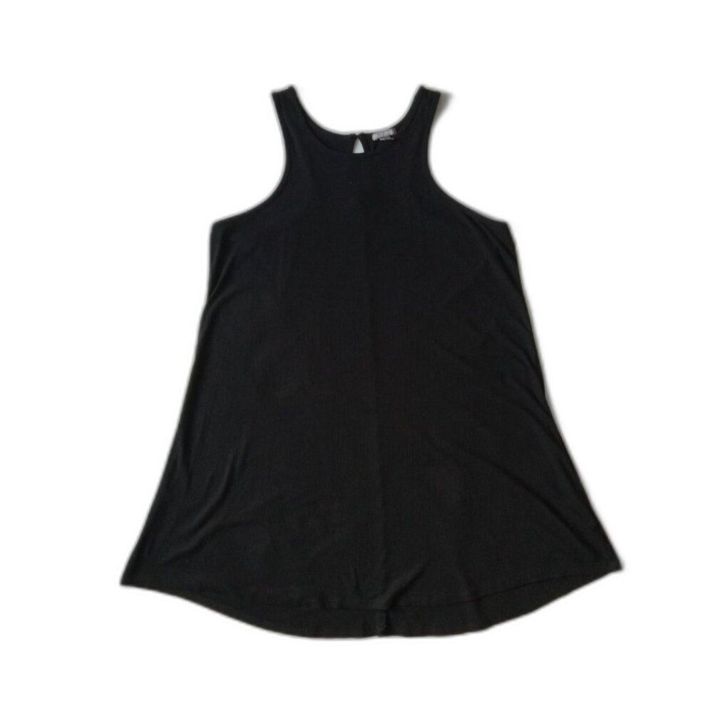 Falls Creek Solid Black Ribbed Sleeveless Keyhole Back Knee Length Tank Dress XL